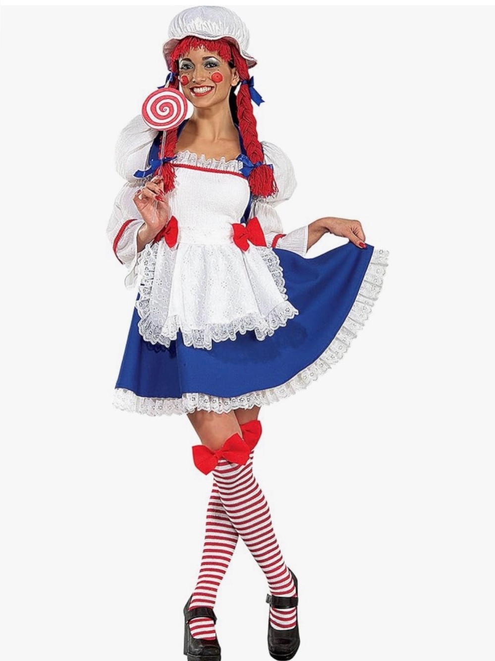 NEW SECRET WISHES Rag Doll Costume Dress wApron Hat wYarn Hair Stockings wBows S